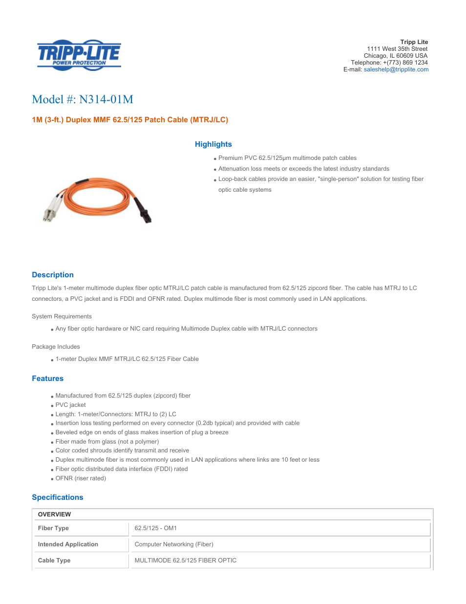 Tripp Lite N314-01M User Manual | 2 pages