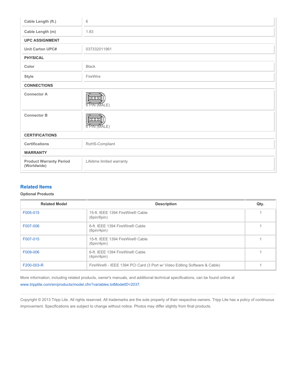Tripp Lite F005-006 User Manual | Page 2 / 2
