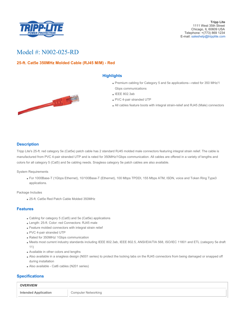 Tripp Lite N002-025-RD User Manual | 3 pages