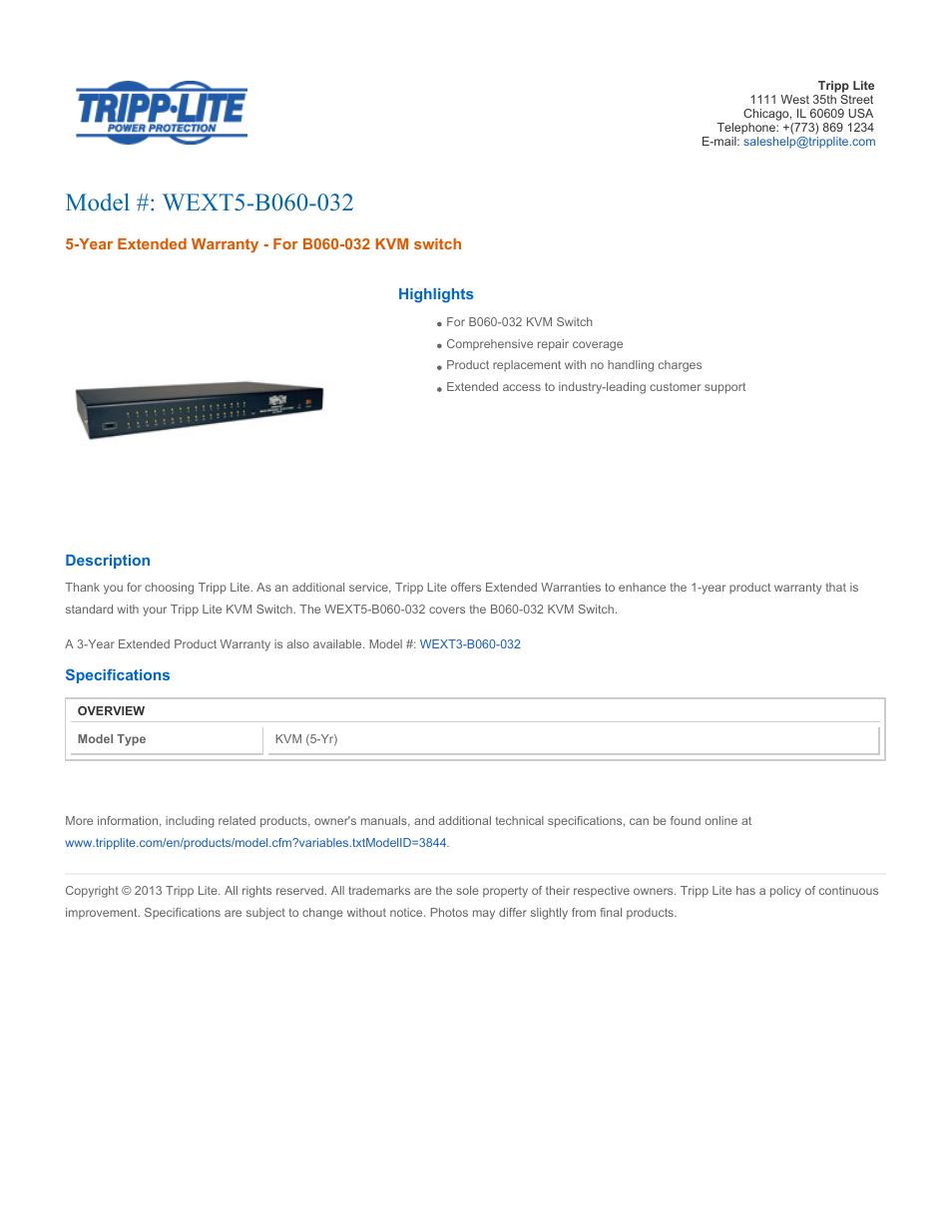 Tripp Lite WEXT5-B060-032 User Manual | 2 pages