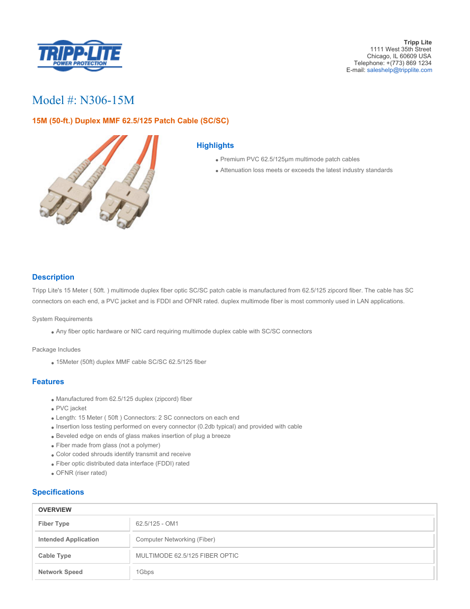 Tripp Lite N306-15M User Manual | 2 pages