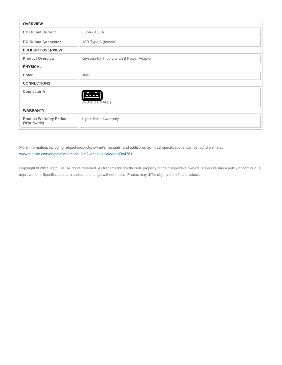 Tripp Lite Keyspan-by- USB Power Adapter UAC-1B User Manual | Page 2 / 2