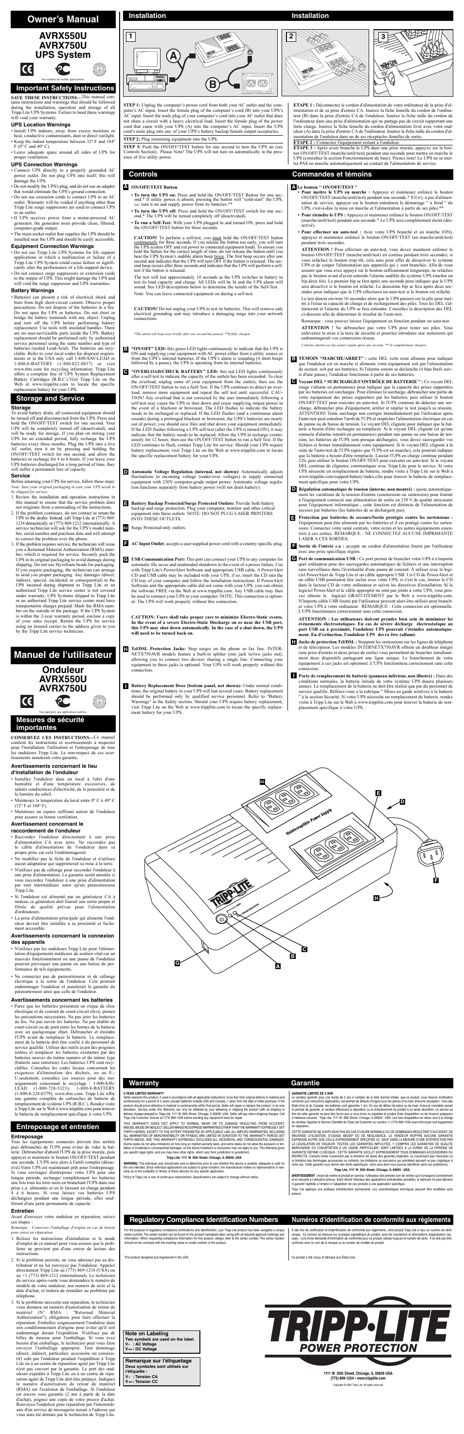 Tripp Lite UPS System AVRX550U User Manual | 2 pages