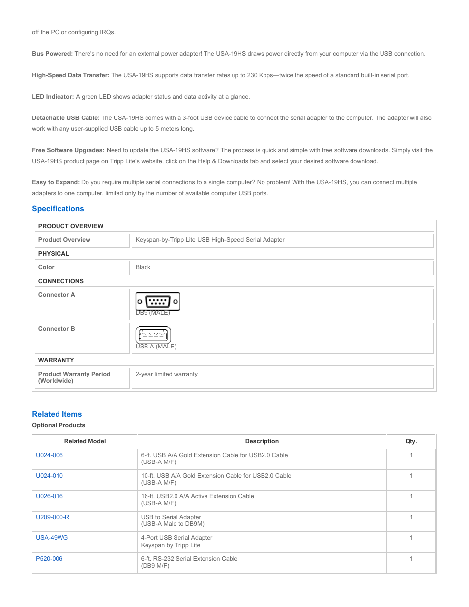 Tripp Lite High-Speed USB Serial Adapter USA-19HS User Manual | Page 2 / 3