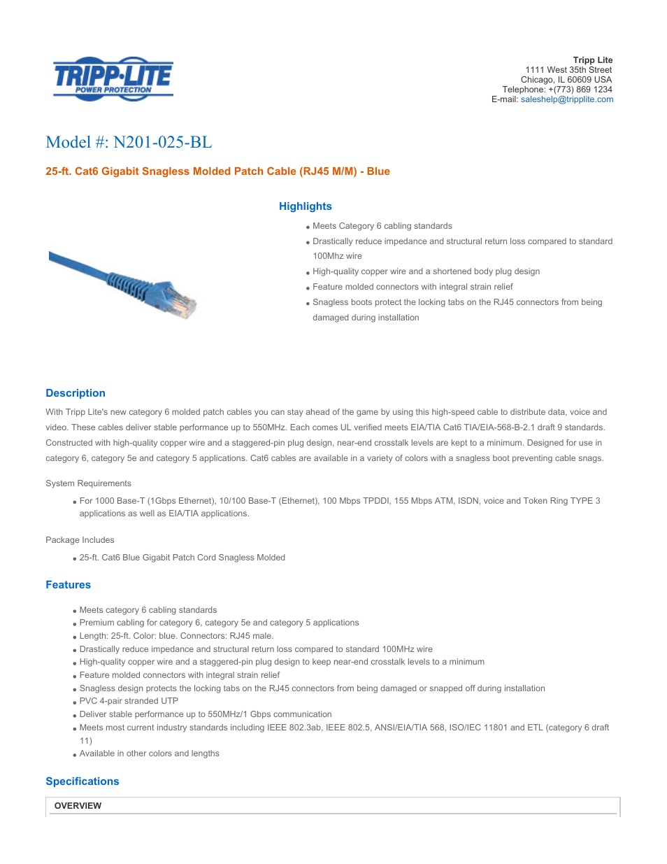 Tripp Lite N201-025-BL User Manual | 3 pages