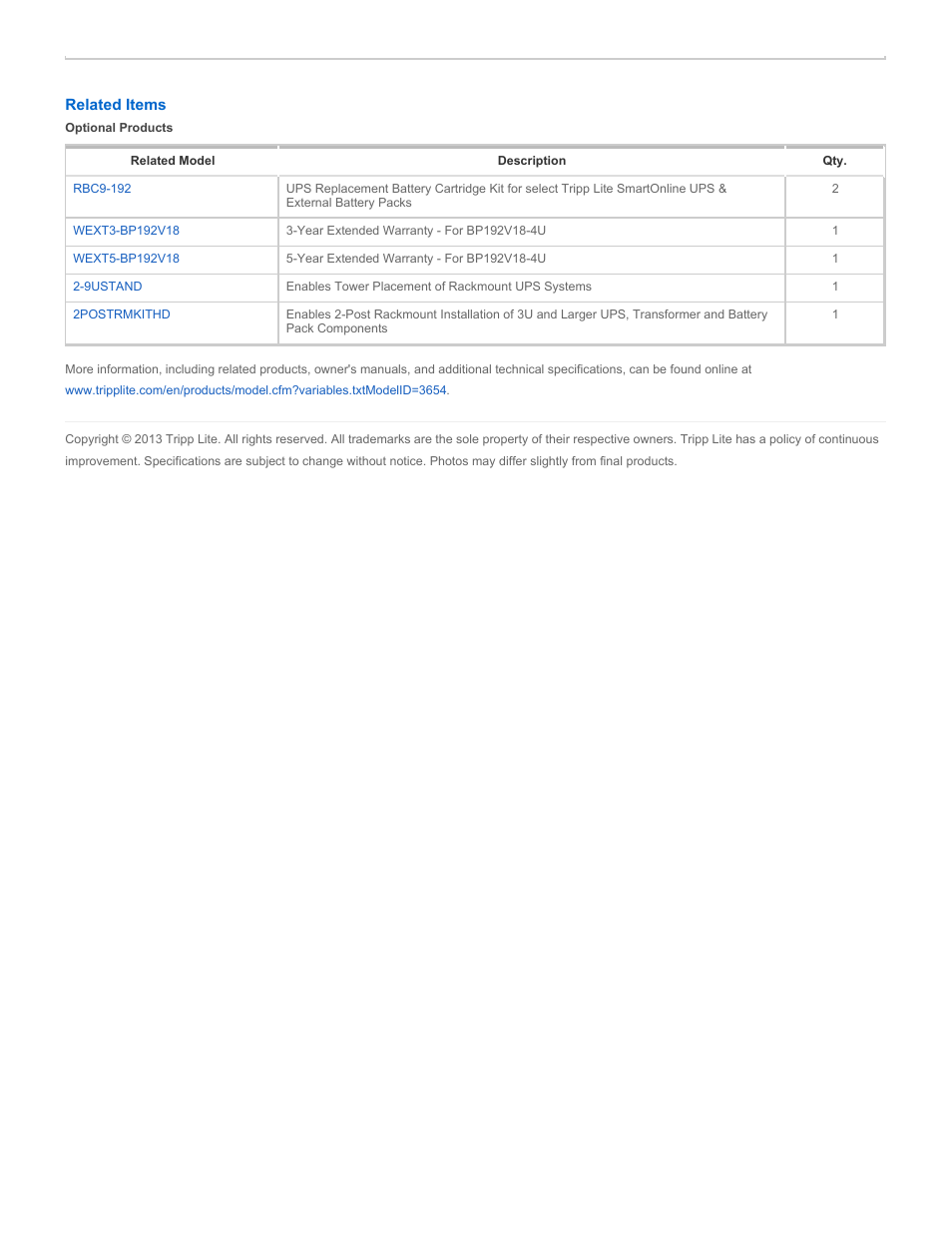 Tripp Lite BP192V18-4U User Manual | Page 3 / 3