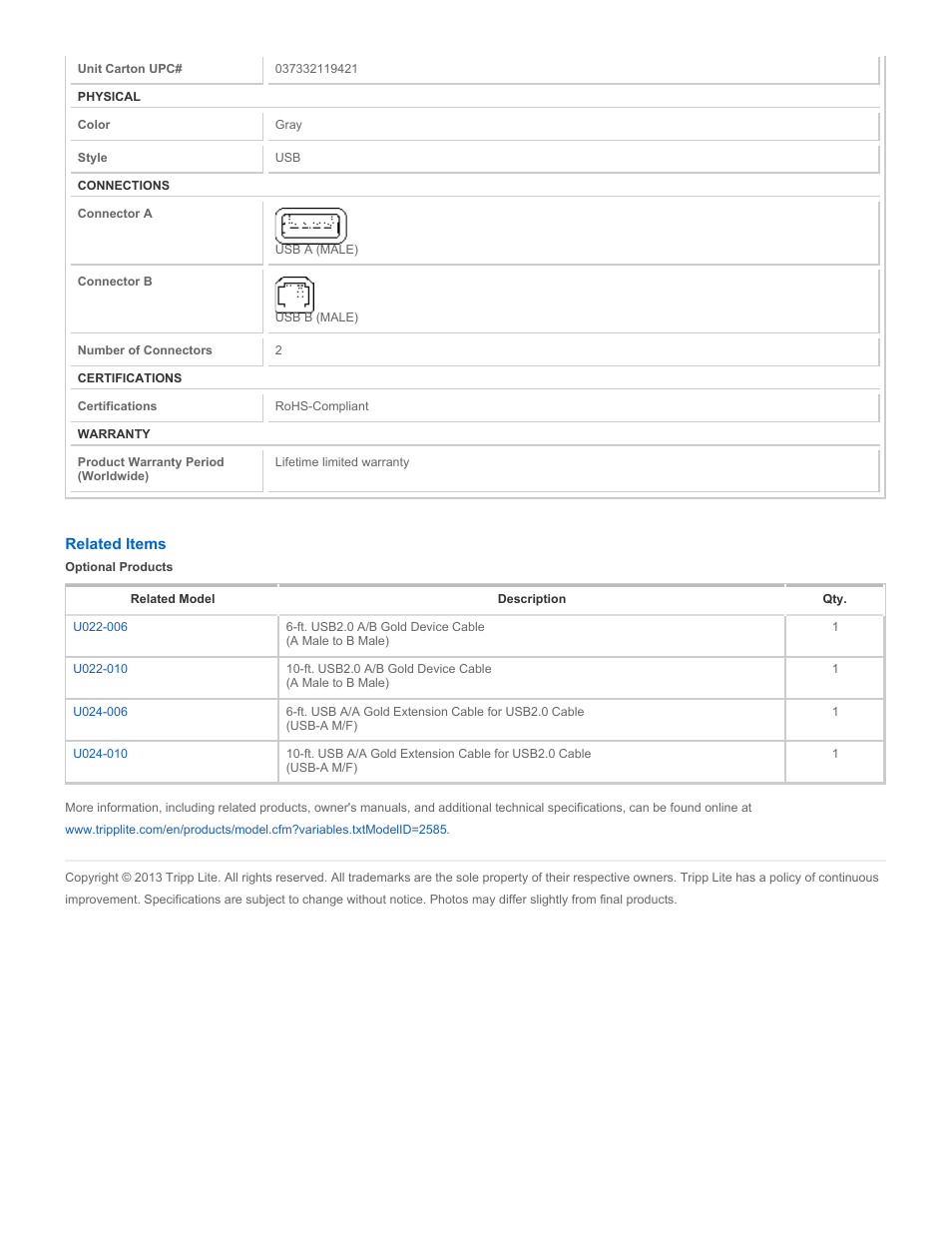 Tripp Lite U021-003 User Manual | Page 2 / 2