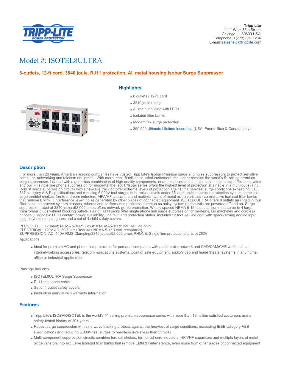 Tripp Lite ISOTEL8ULTRA User Manual | 4 pages