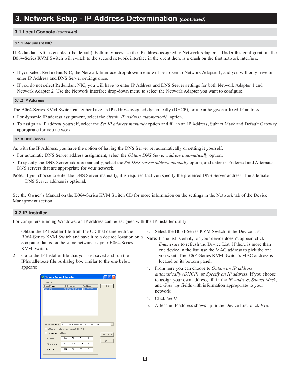 Network setup - ip address determination | Tripp Lite B064-016-04-IP User Manual | Page 5 / 8