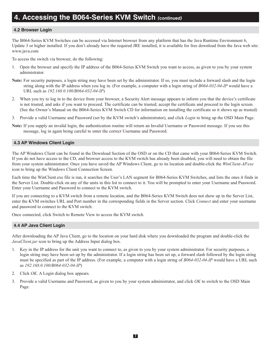 Accessing the b064-series kvm switch | Tripp Lite B064-016-04-IP User Manual | Page 7 / 8