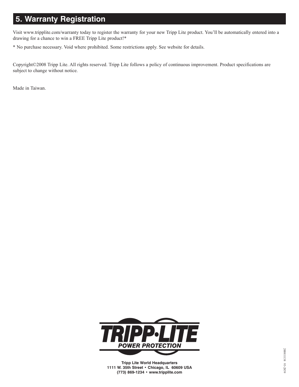 Warranty registration | Tripp Lite B064-016-04-IP User Manual | Page 8 / 8