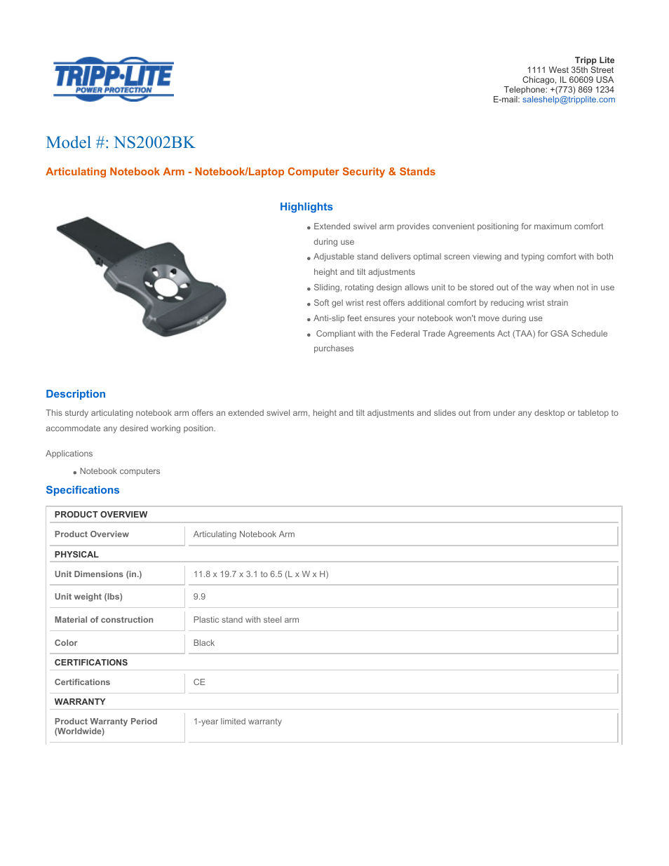 Tripp Lite NS2002BK User Manual | 2 pages