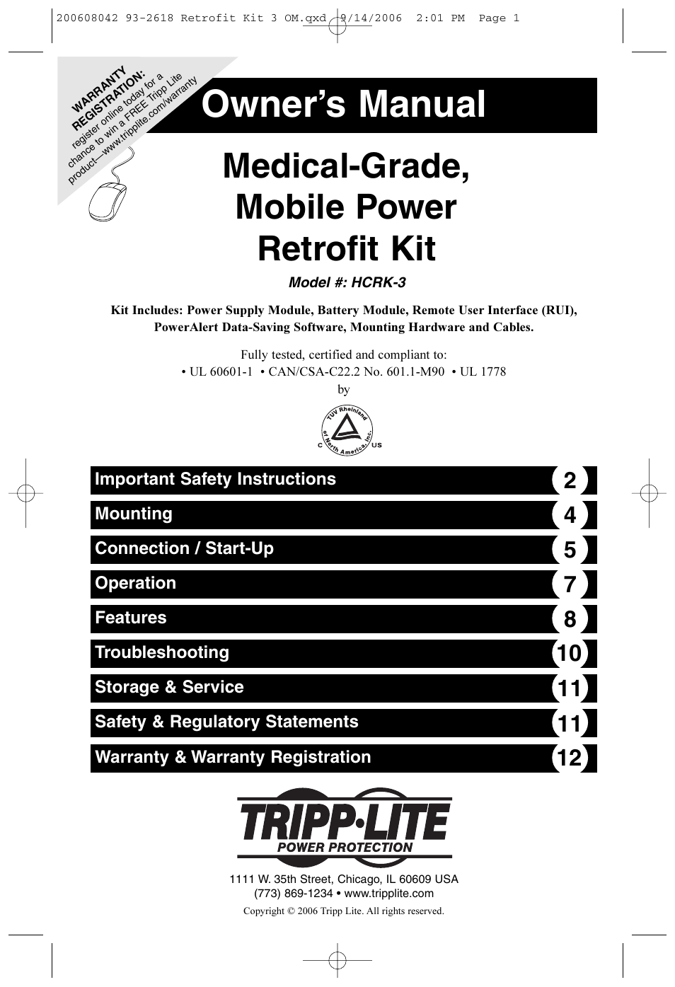 Tripp Lite HCRK-3 User Manual | 12 pages