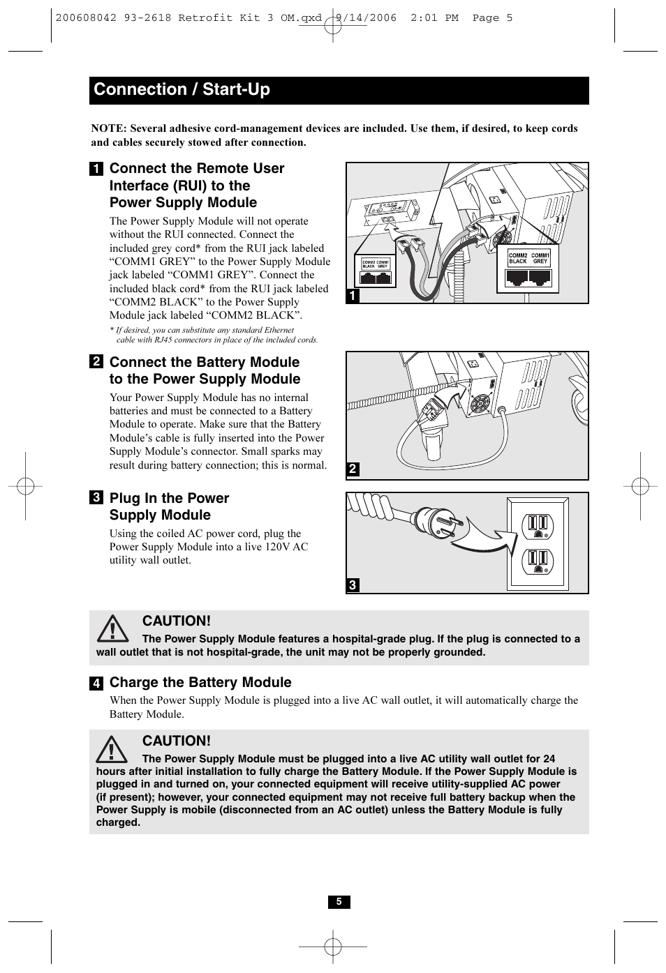 Connection / start-up | Tripp Lite HCRK-3 User Manual | Page 5 / 12