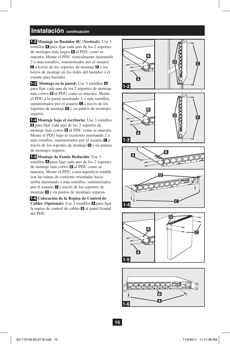 Instalación | Tripp Lite XL User Manual | Page 15 / 36