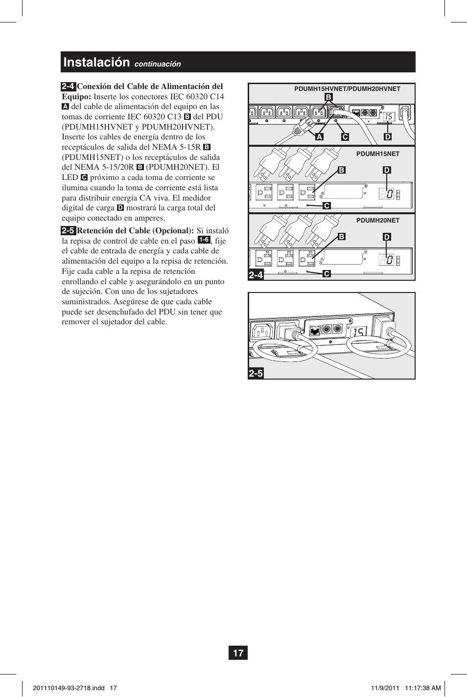 Instalación | Tripp Lite XL User Manual | Page 17 / 36