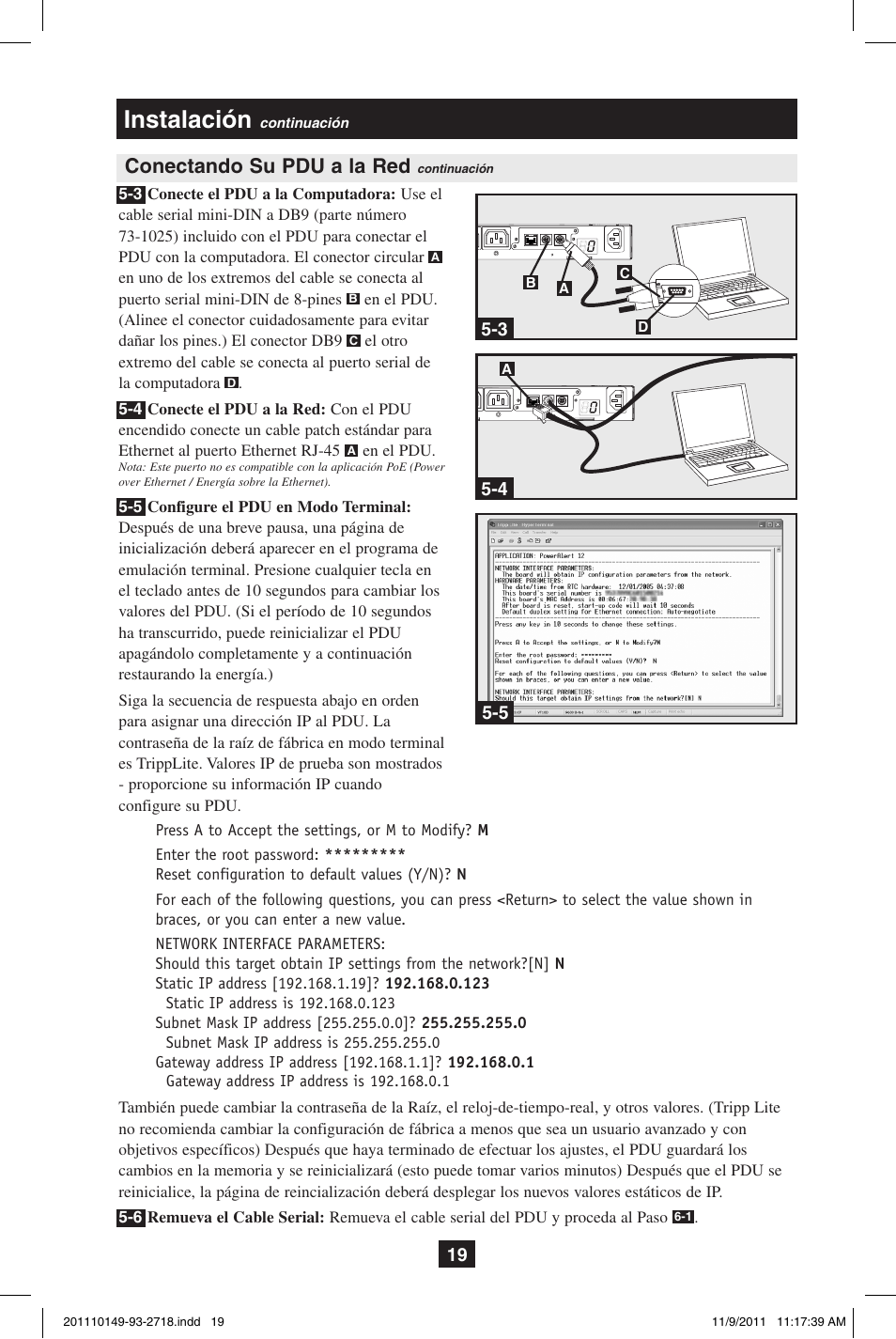 Instalación, Conectando su pdu a la red | Tripp Lite XL User Manual | Page 19 / 36