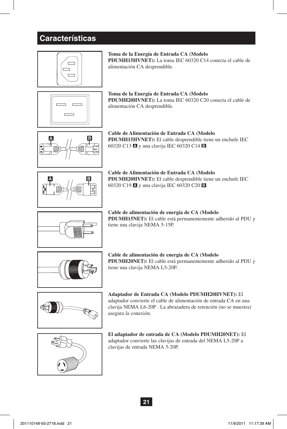 Características | Tripp Lite XL User Manual | Page 21 / 36