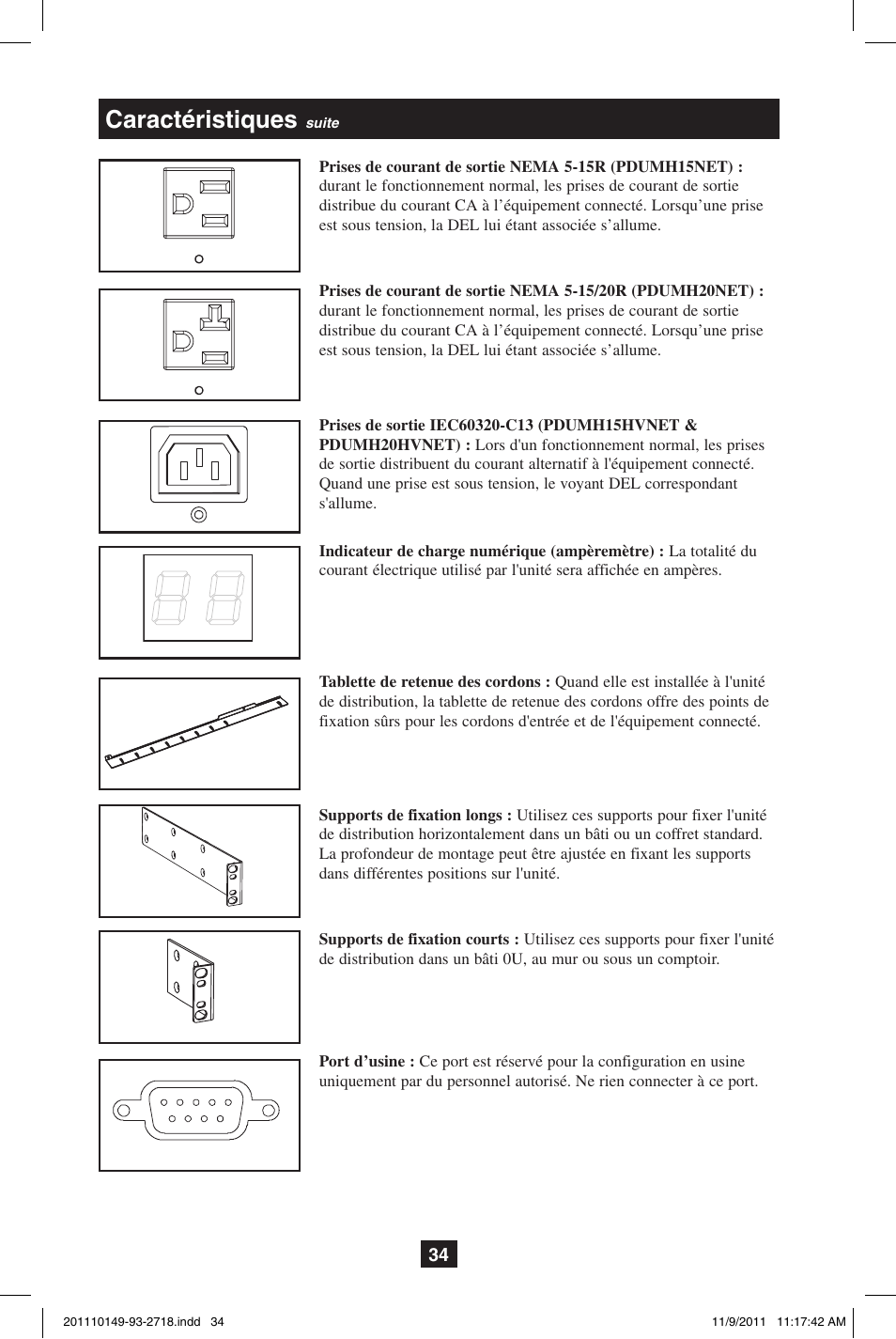 Caractéristiques | Tripp Lite XL User Manual | Page 34 / 36