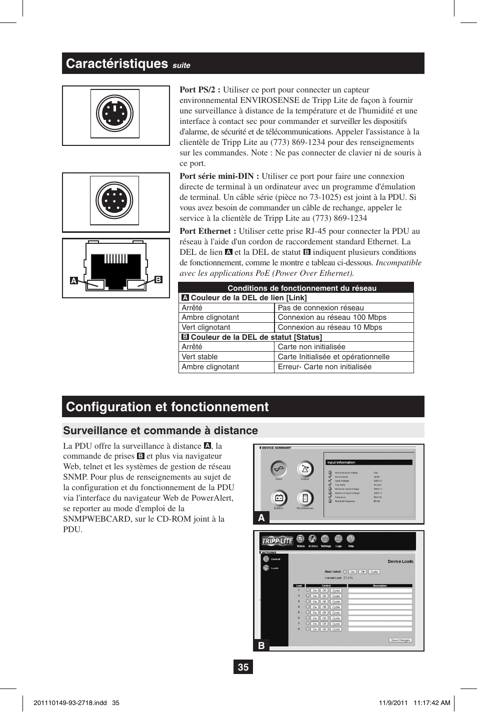 Caractéristiques, Configuration et fonctionnement, Surveillance et commande à distance | Tripp Lite XL User Manual | Page 35 / 36