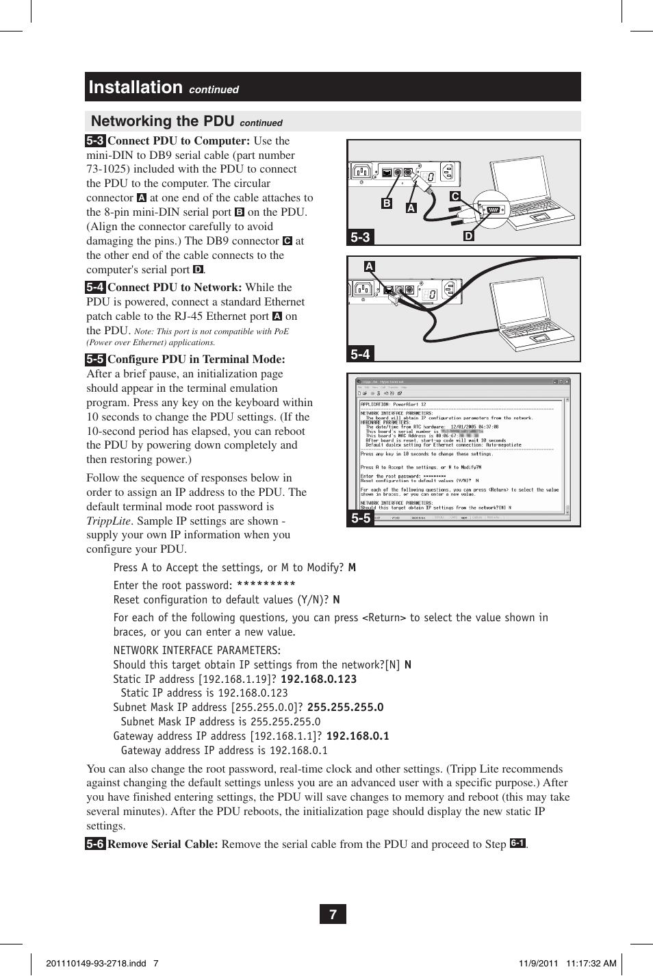 Installation, Networking the pdu | Tripp Lite XL User Manual | Page 7 / 36