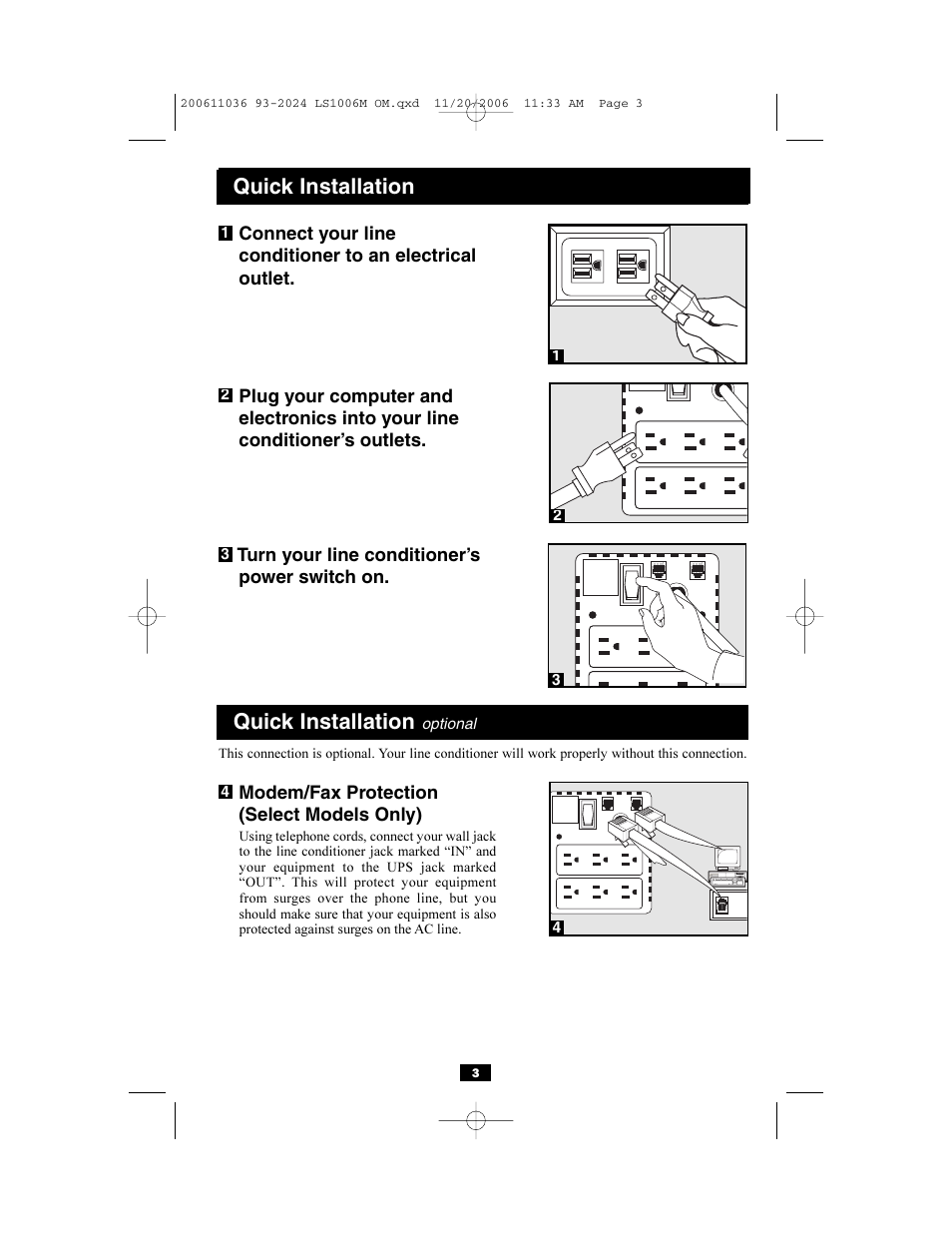 Quick installation | Tripp Lite LS1006M User Manual | Page 3 / 7