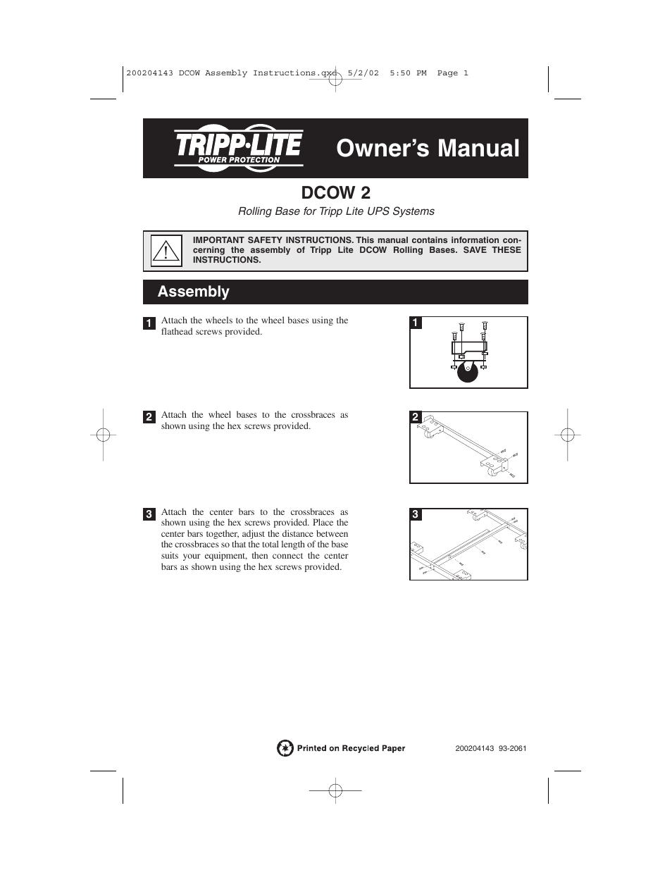 Tripp Lite DCOW 2 User Manual | 1 page