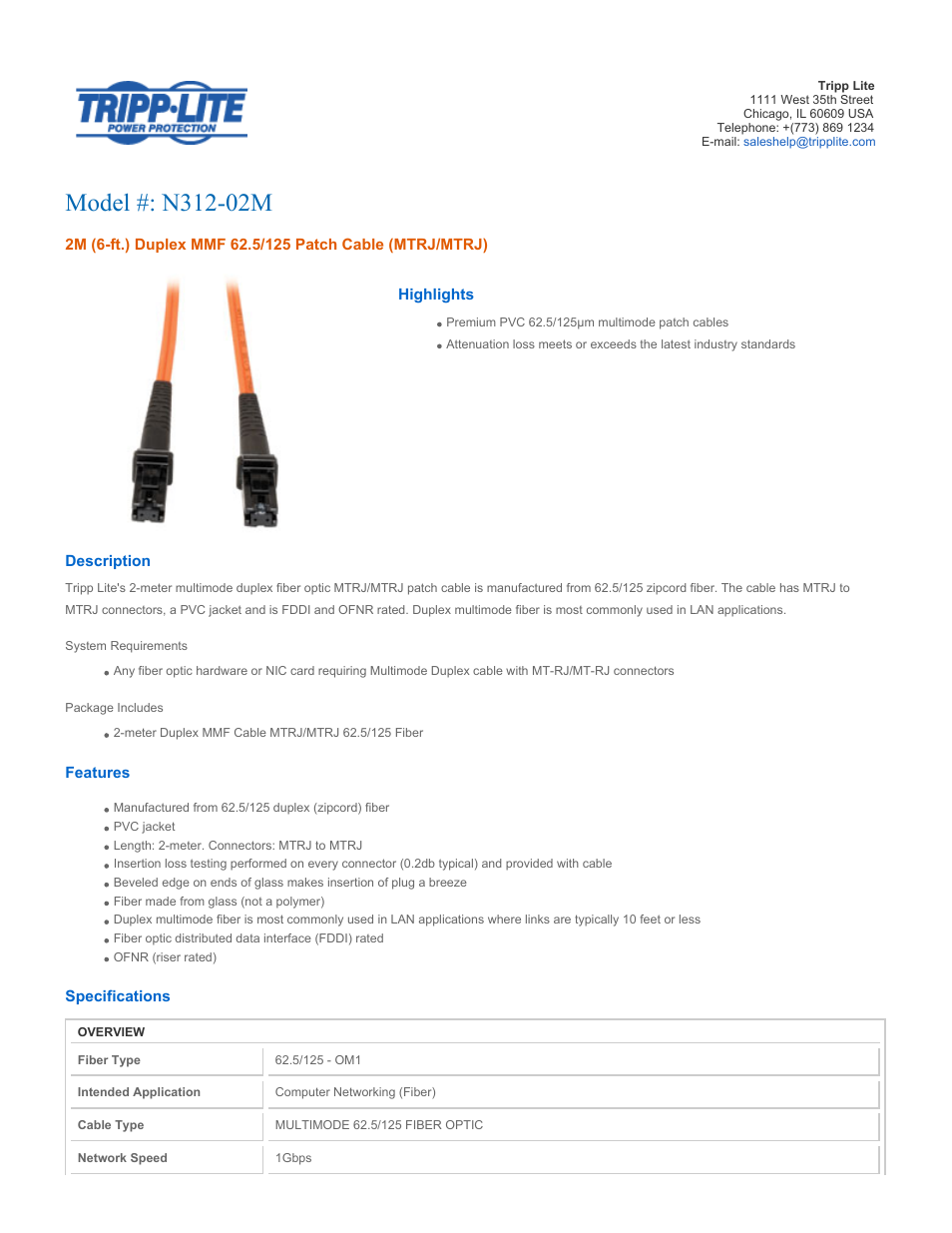 Tripp Lite N312-02M User Manual | 2 pages