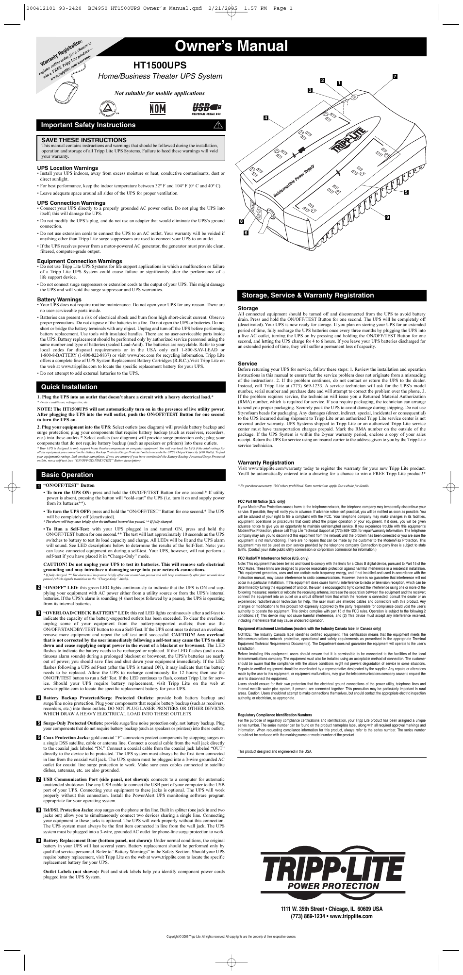 Tripp Lite HT1500UPS User Manual | 2 pages