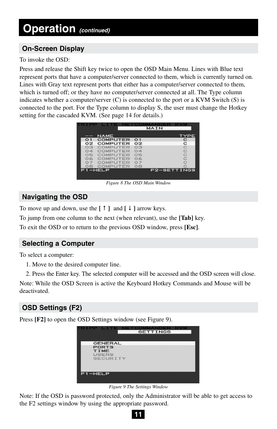 Operation | Tripp Lite NetCommander B072-008-1 User Manual | Page 11 / 24