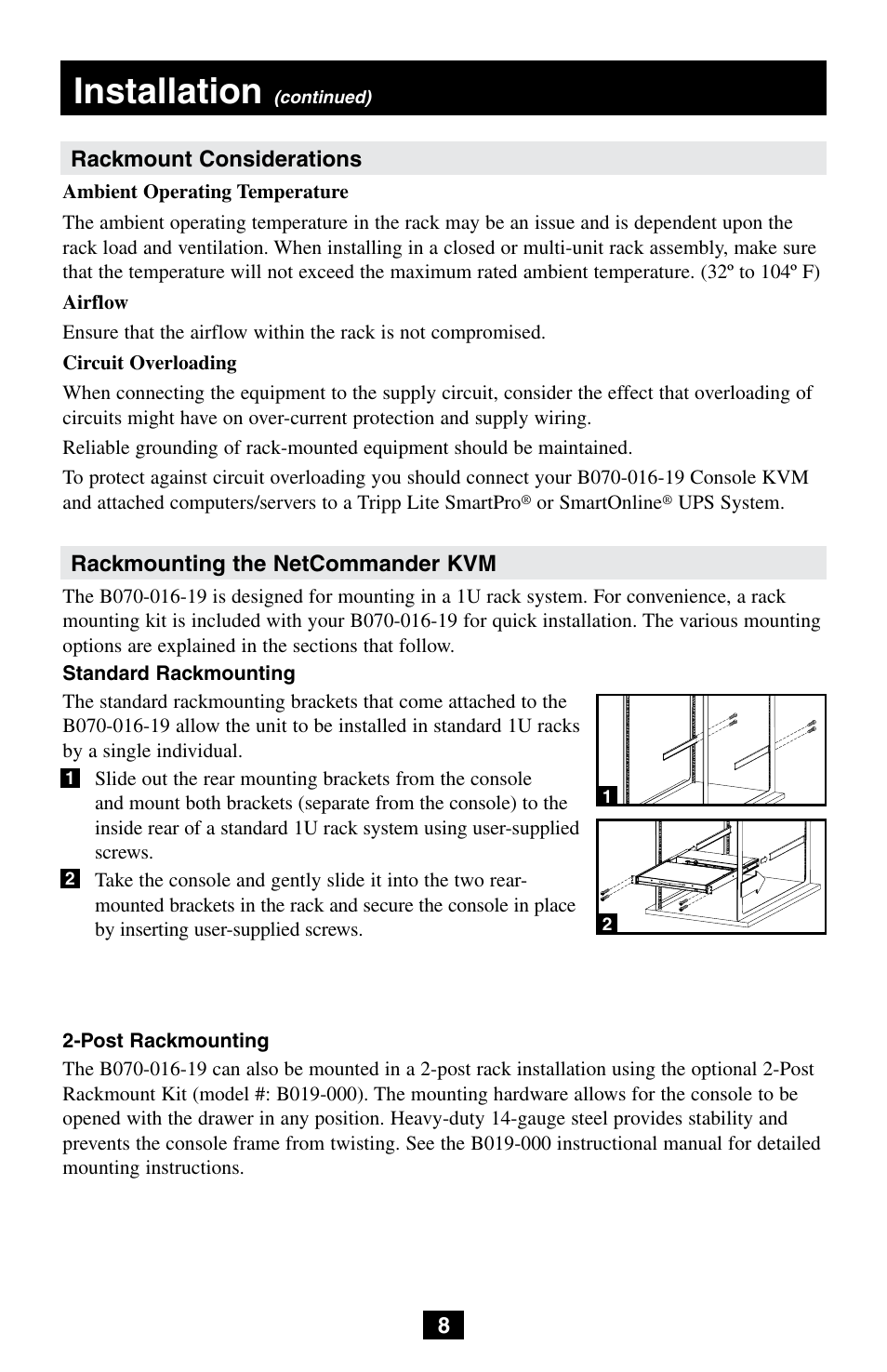 Installation | Tripp Lite NetCommander B072-008-1 User Manual | Page 8 / 24