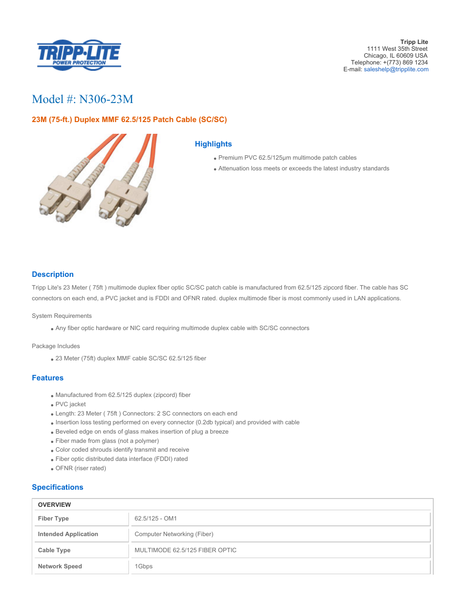 Tripp Lite N306-23M User Manual | 2 pages