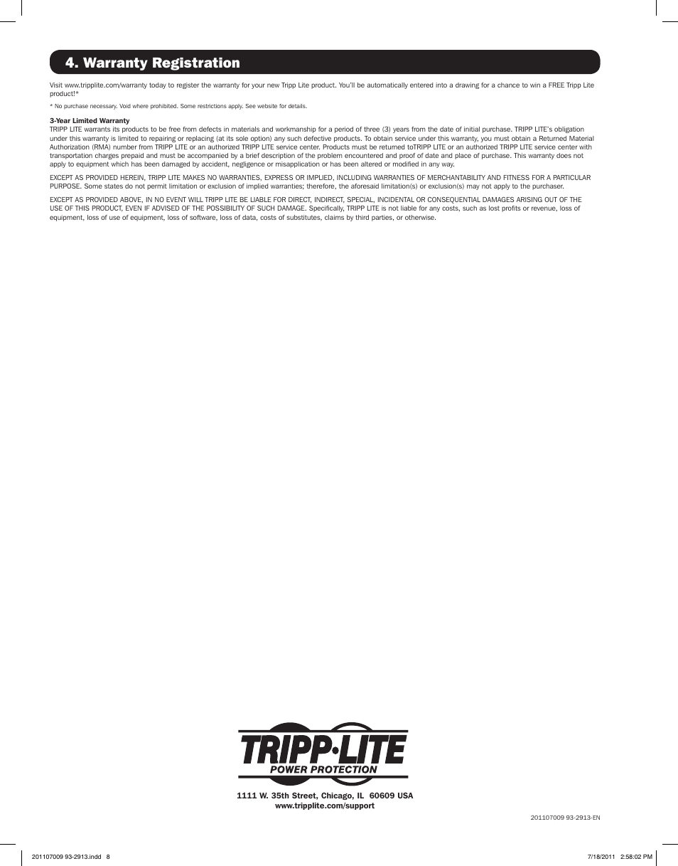 Warranty registration | Tripp Lite NETDIRECTORTM B064-016-02-IPG User Manual | Page 8 / 8