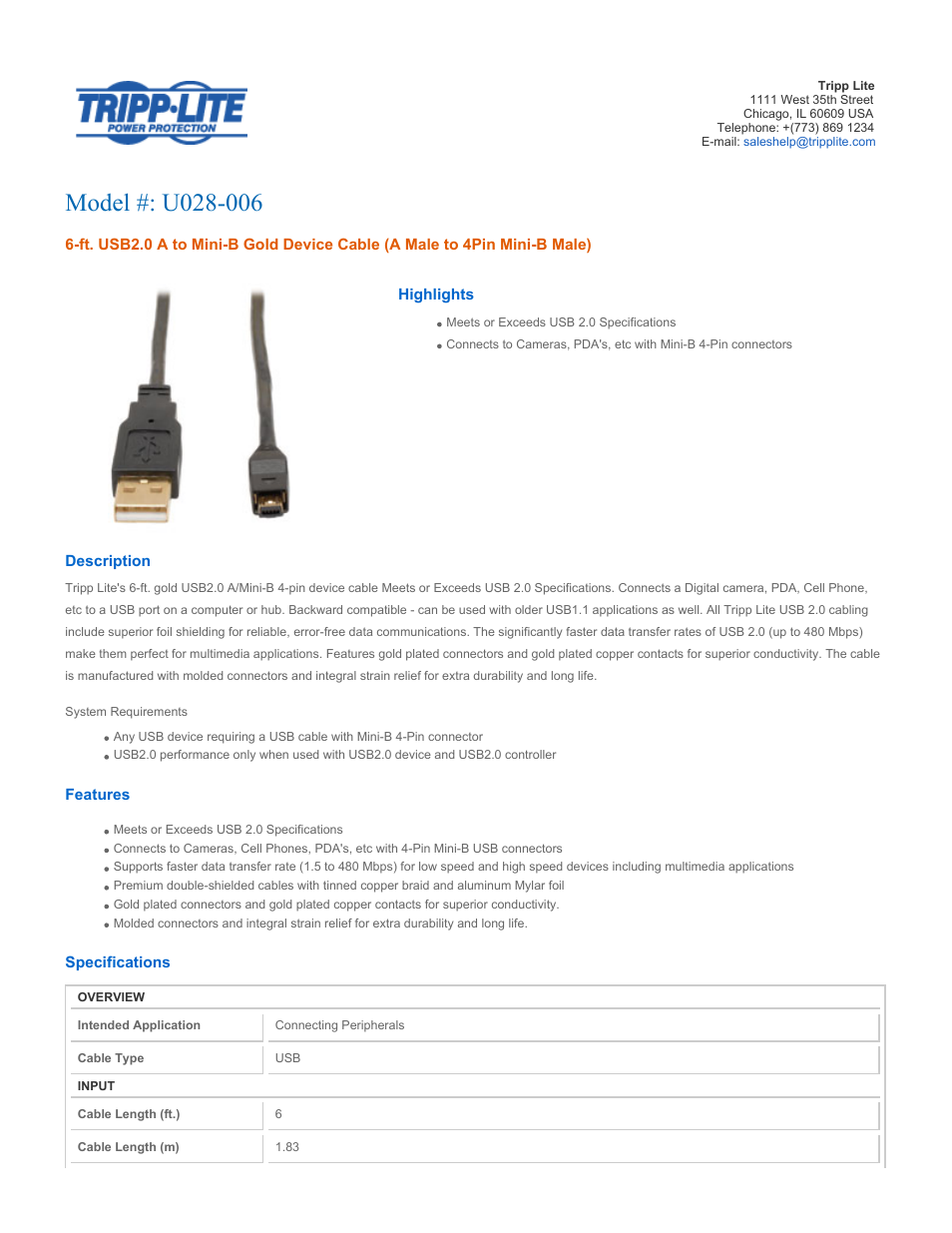 Tripp Lite U028-006 User Manual | 2 pages