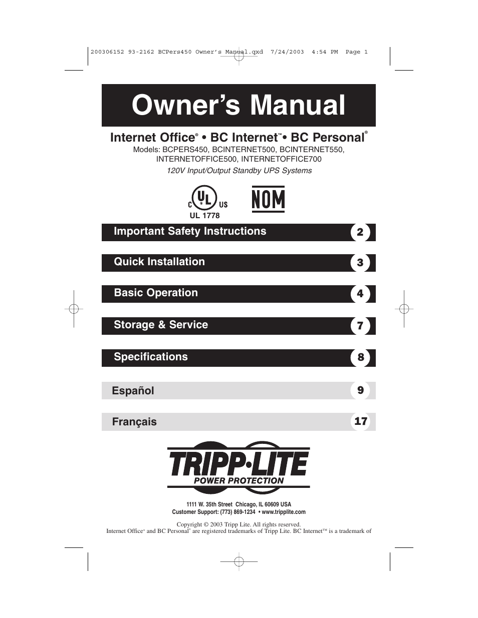 Tripp Lite INTERNETOFFICE700 User Manual | 28 pages