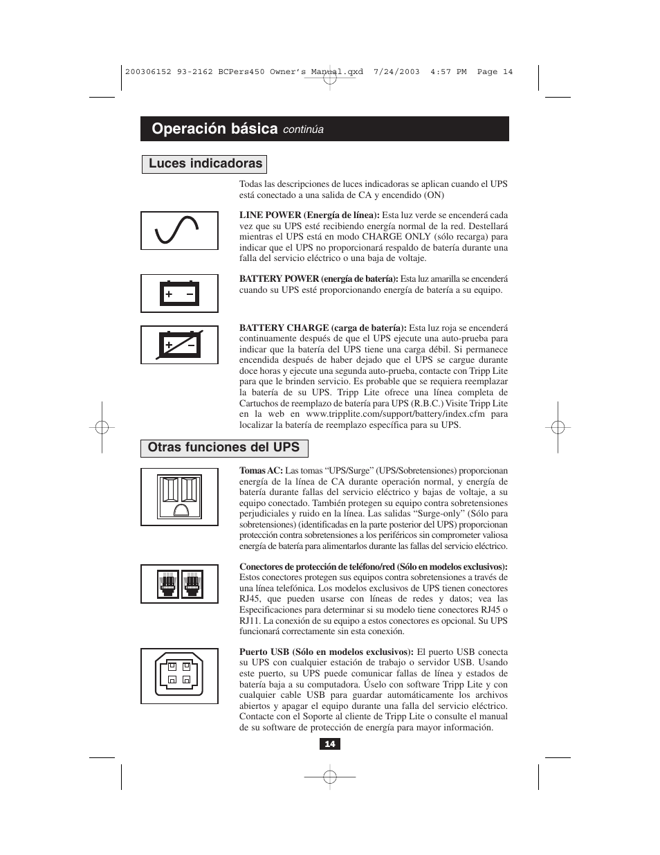 Operación básica | Tripp Lite INTERNETOFFICE700 User Manual | Page 14 / 28