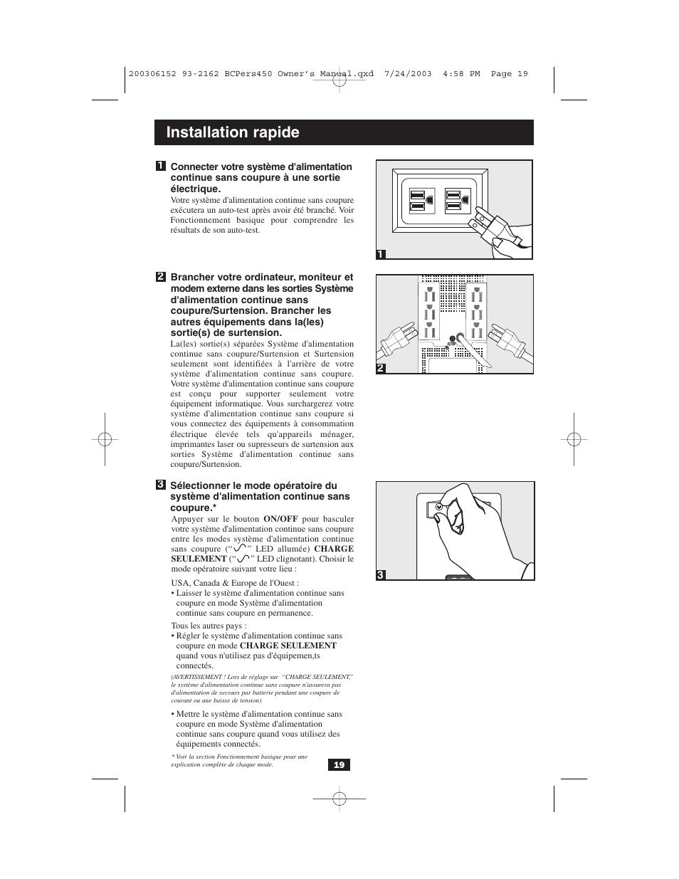 Installation rapide | Tripp Lite INTERNETOFFICE700 User Manual | Page 19 / 28