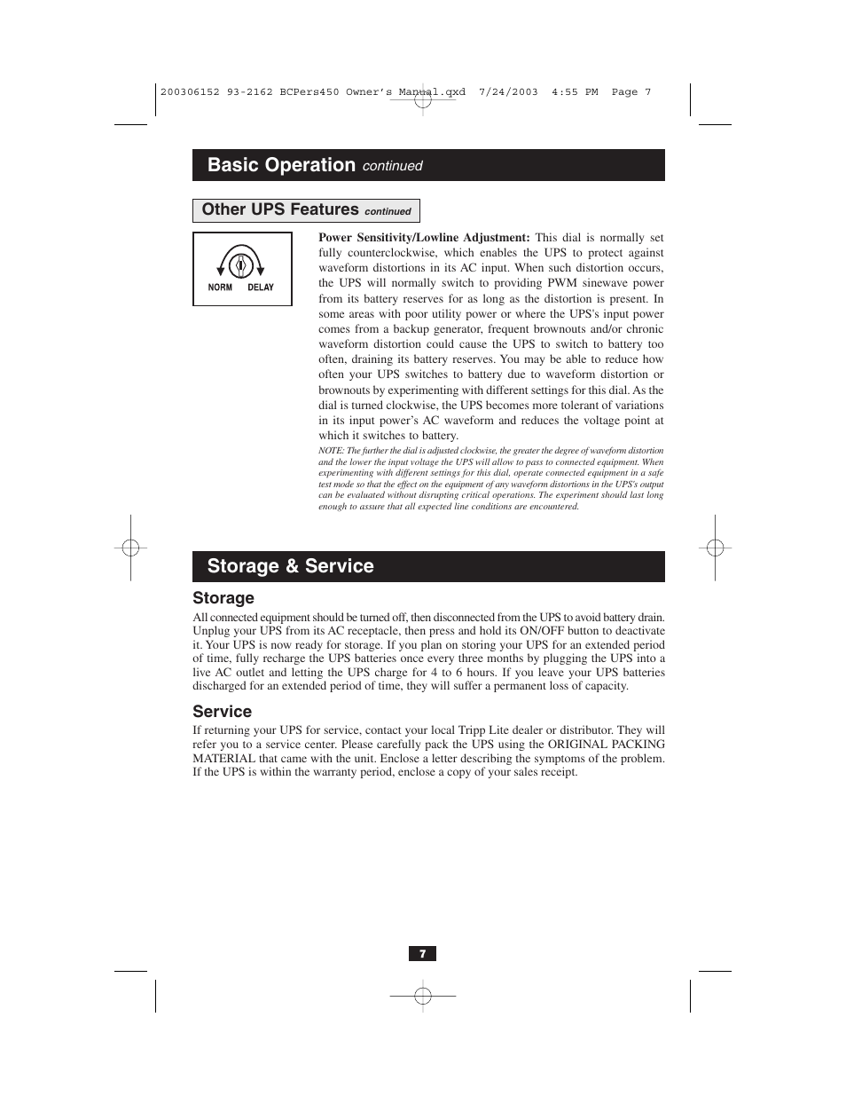 Storage & service basic operation | Tripp Lite INTERNETOFFICE700 User Manual | Page 7 / 28