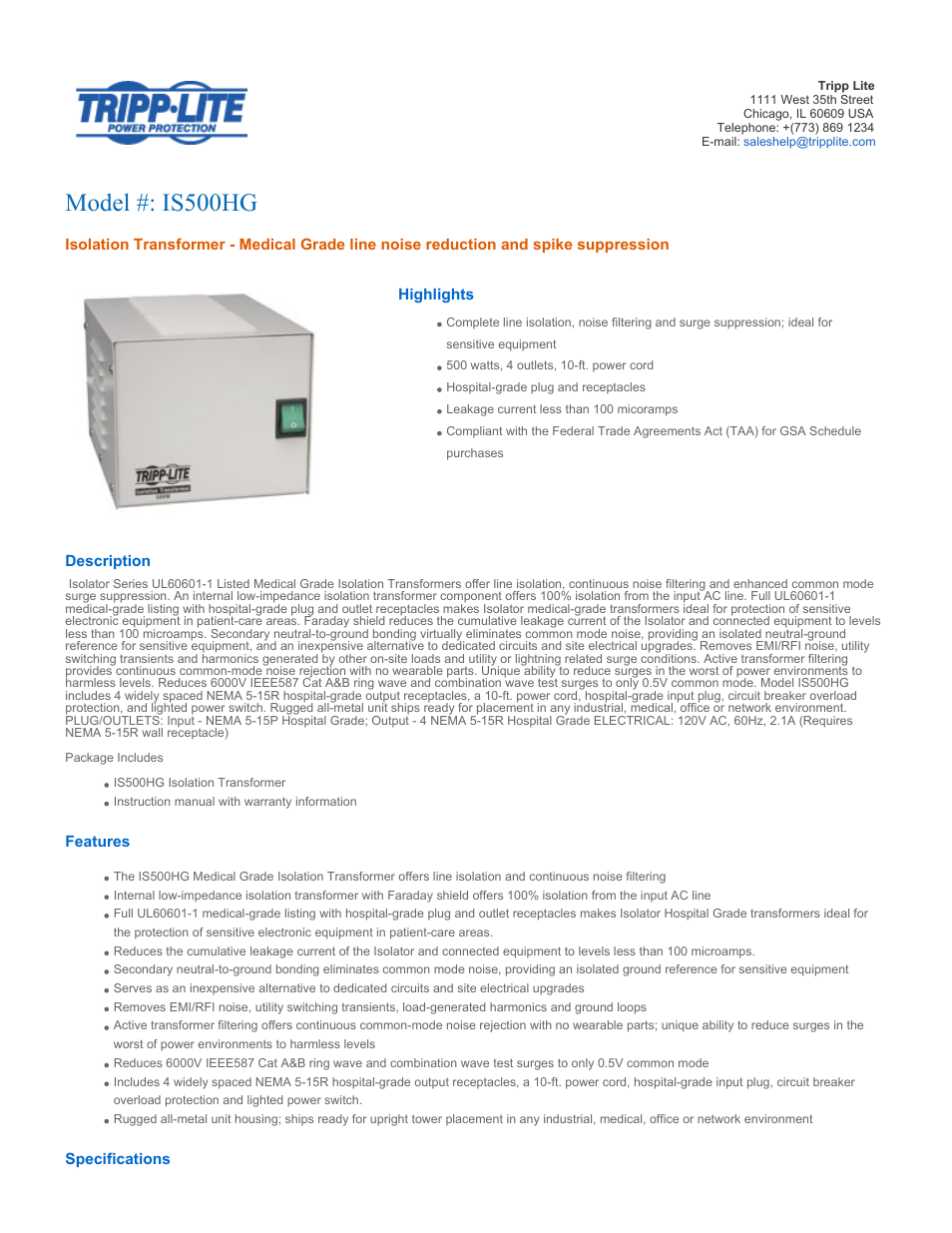 Tripp Lite Isolator Series UL60601-1 User Manual | 2 pages