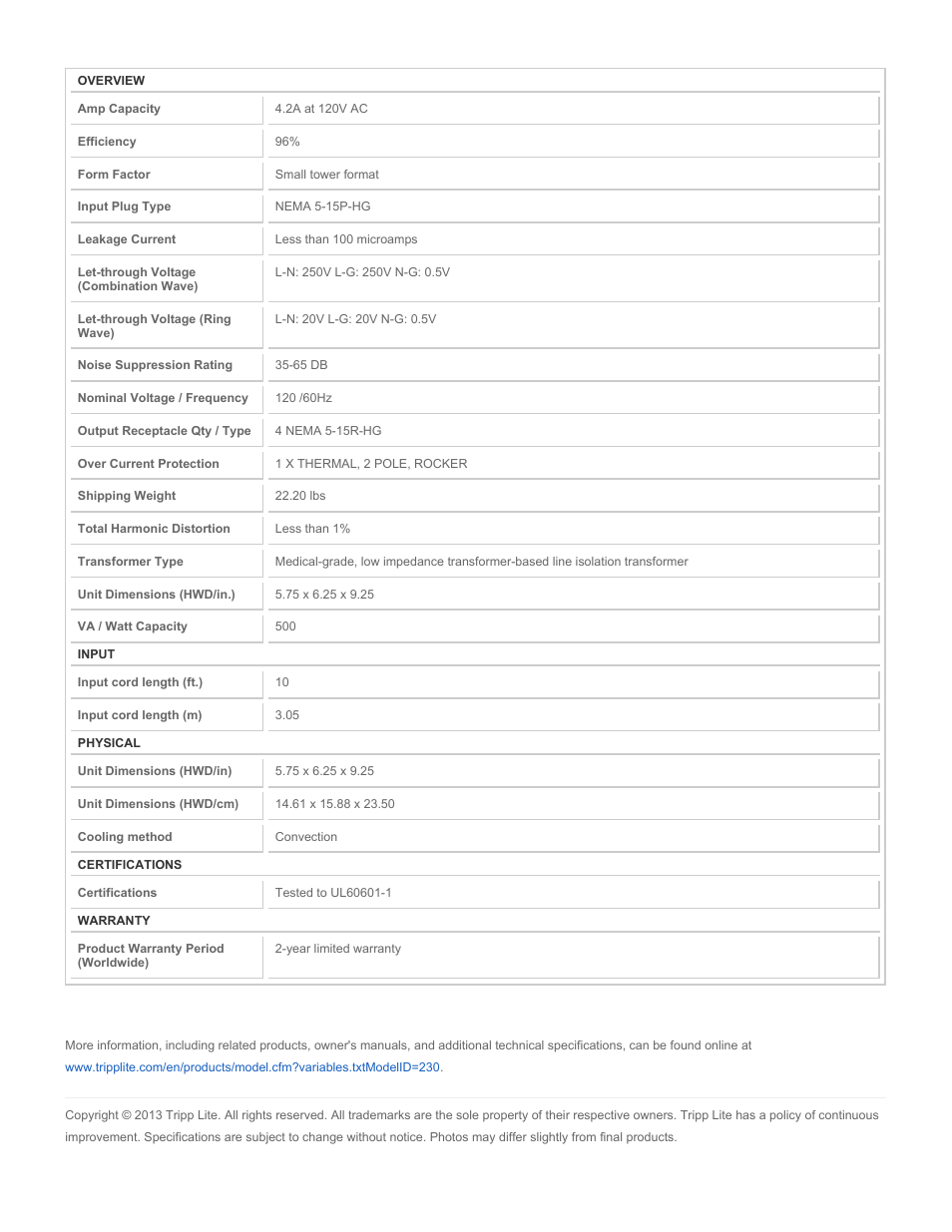 Tripp Lite Isolator Series UL60601-1 User Manual | Page 2 / 2