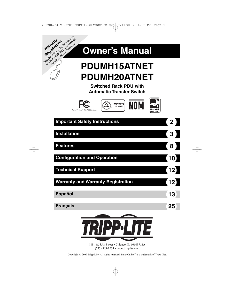 Tripp Lite PDUMH15ATNET User Manual | 36 pages