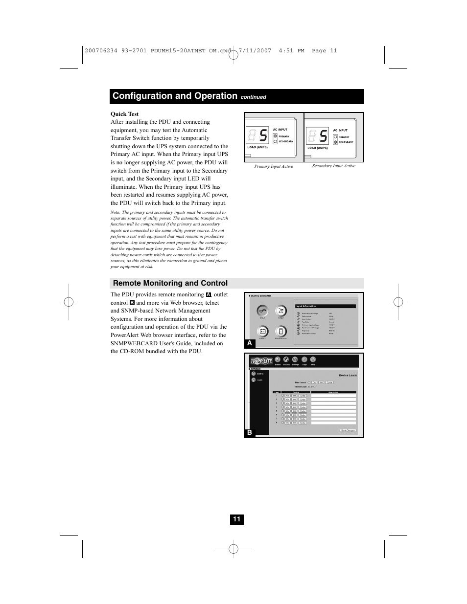 Configuration and operation | Tripp Lite PDUMH15ATNET User Manual | Page 11 / 36