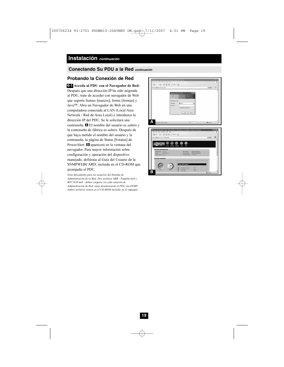 Instalación | Tripp Lite PDUMH15ATNET User Manual | Page 19 / 36