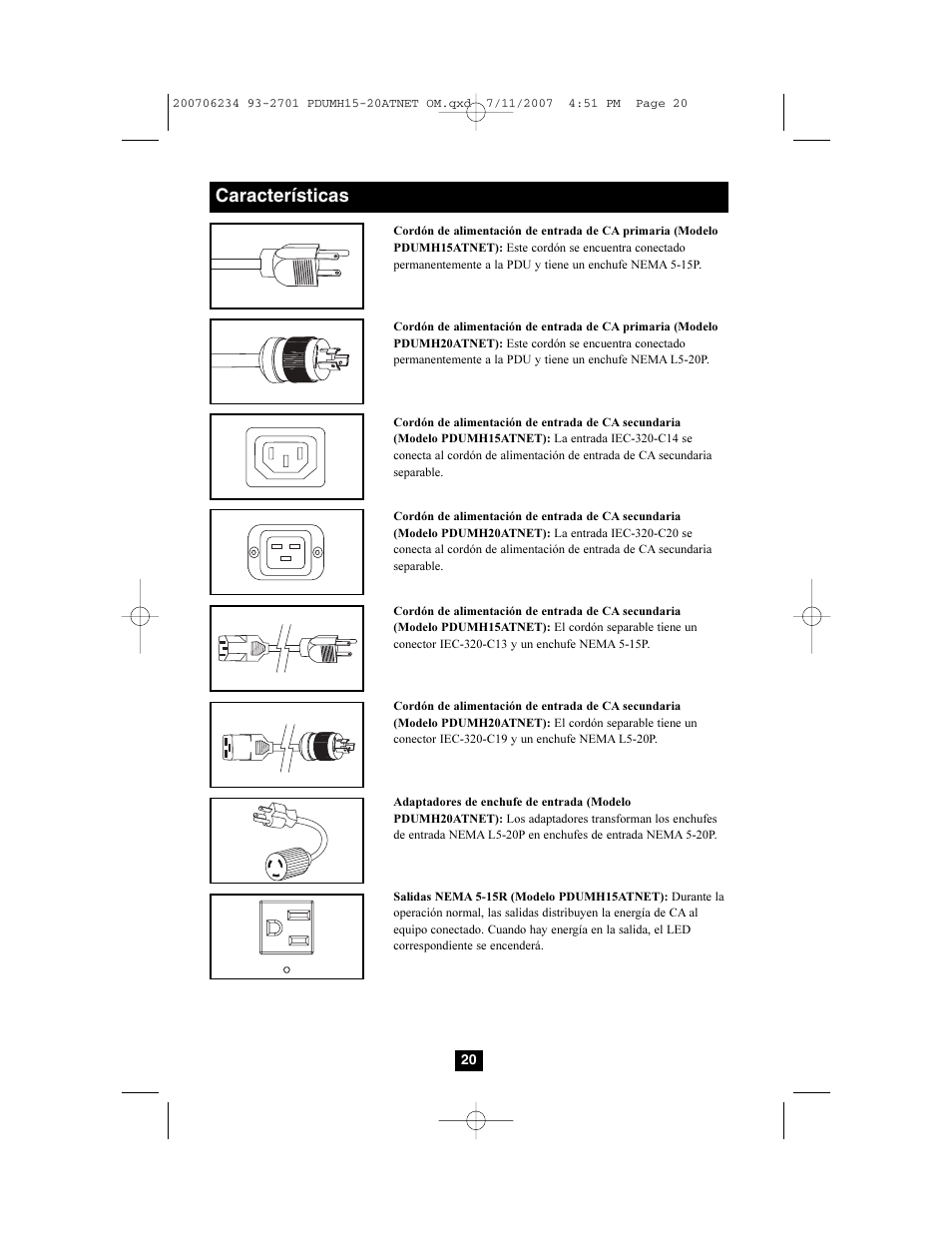Características | Tripp Lite PDUMH15ATNET User Manual | Page 20 / 36