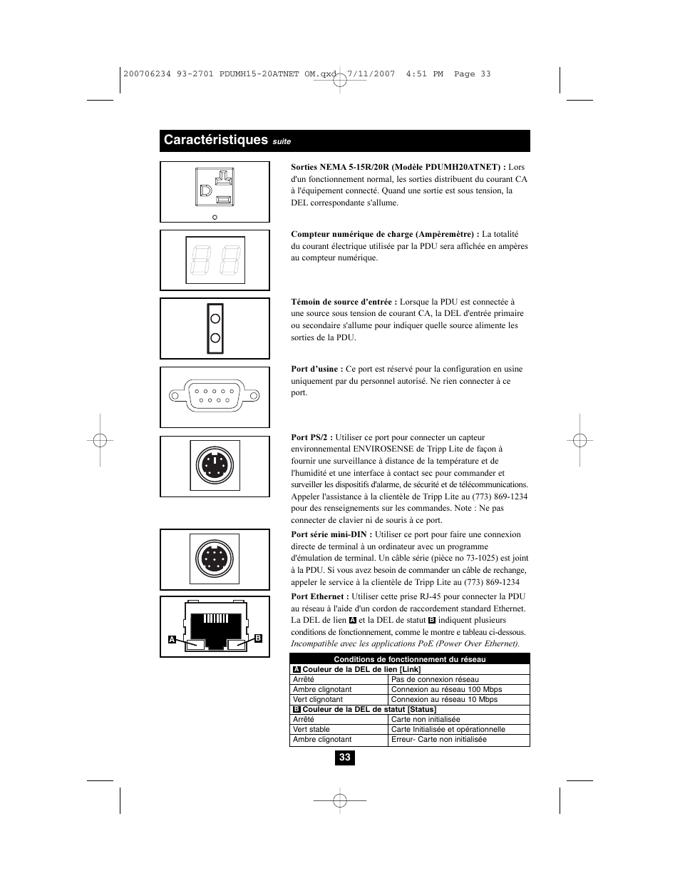 Caractéristiques | Tripp Lite PDUMH15ATNET User Manual | Page 33 / 36