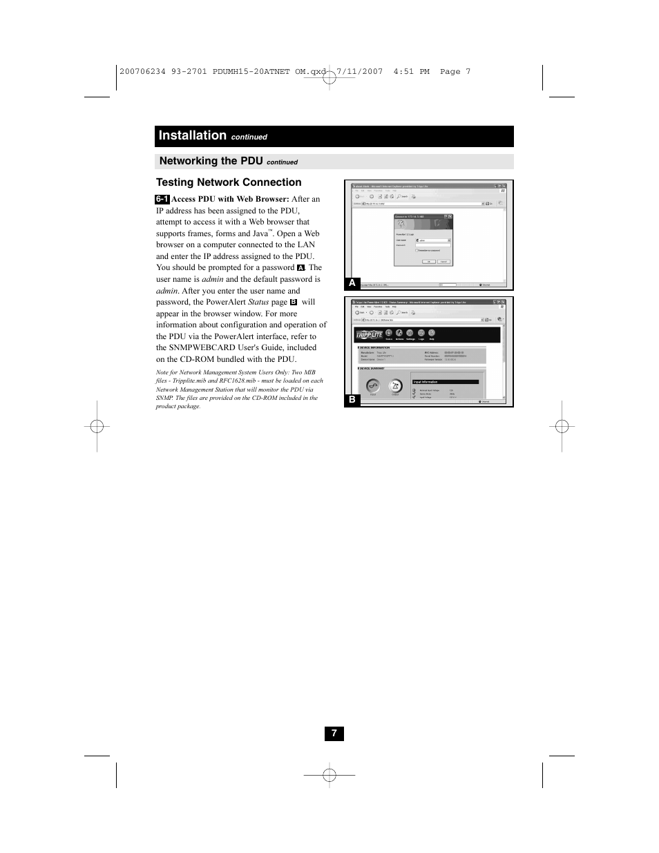 Installation | Tripp Lite PDUMH15ATNET User Manual | Page 7 / 36
