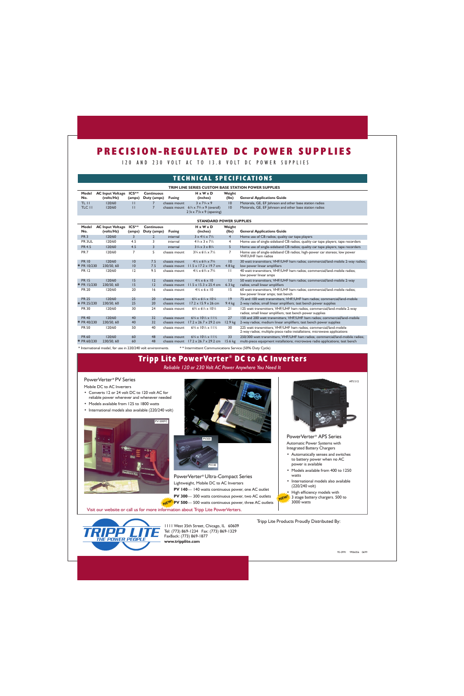 Tripp lite powerverter dc to ac inverters, Powerverter pv series, Powerverter aps series | Tripp Lite 220 User Manual | Page 2 / 2