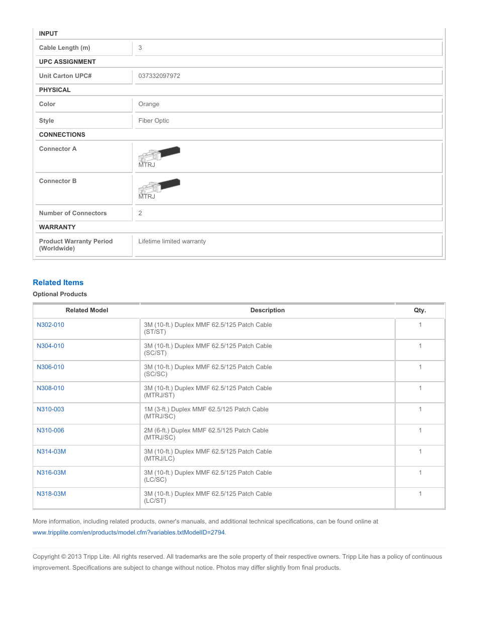 Tripp Lite N312-03M User Manual | Page 2 / 2