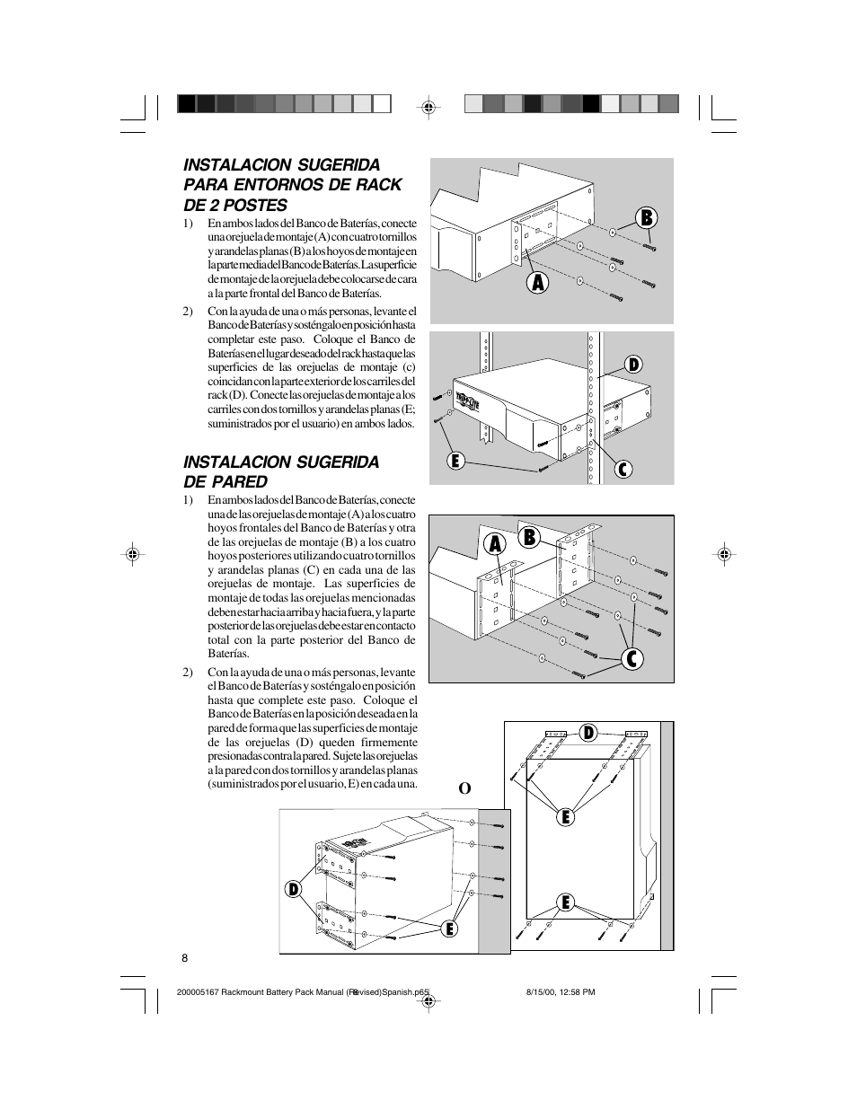 De e, Instalacion sugerida de pared | Tripp Lite BP72V122U User Manual | Page 8 / 16