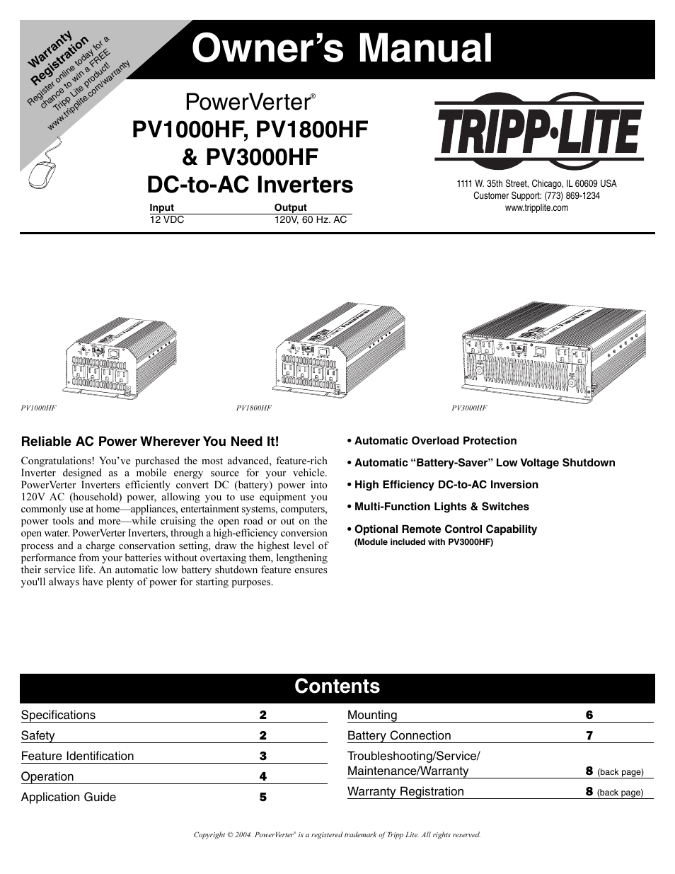 Tripp Lite PV1000HF User Manual | 8 pages